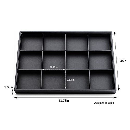 Black PU Leather Jewelry Display Flat Tray Ring Necklace Watch Organizer Display Tray (1 grid) - style: 12 Grids