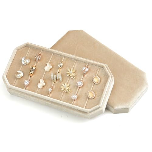 TAIMY Velvet Ring Display Tray Organizer – Soft Jewelry Storage Box for Rings, Elegant Velvet Holder for Jewelry Showcase, Counter or Home Use (Ivory) - color: Ivory