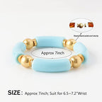 LALAPPLE Gold Plated Beaded Acrylic Bamboo Tube Bangle Bracelets for Women, Colorful Chunky Curved Tube With Gold Plated Pieces Beads Stretch Bracelet Friendship Summer Beach Jewelry - color: C-Sky Blue