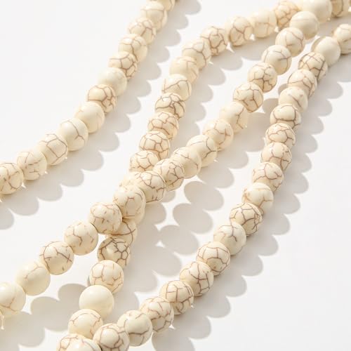 8mm White Turquoise Beads 190pcs Natural Stone Bead Gemstone Round Loose Beads for DIY Crafts Bracelet Necklace Earrings Jewelry Making(White) - color: white
