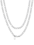 Bandmax Stainless Steel Figaro Chain Necklaces for Men Women, Silver/Gold/Black 4MM/6MM/9MM Flat Italian Style Figaro Link Chains Length 14"-30", Gift Packed - color: 01 4MM-Silver, size: 22 Inch
