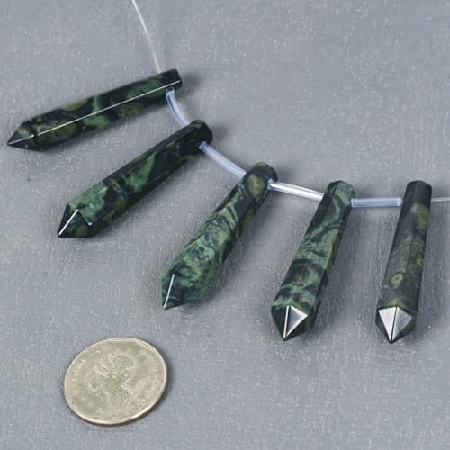 50mm Natural Kambaba Jasper Hexagonal Wand Jewelry Making Crystal Pointed Chakra Reiki Healing Beads 2mm Hole Drilled(Pack of 5) - color: Kambaba Jasper