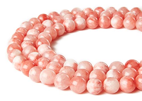 45pcs 8mm Pink White Jade Beads Natural Gemstone Beads Round Loose Beads for Jewelry Making - color: Pink White Jade, size: 8mm