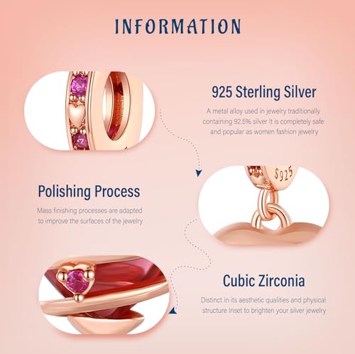 Mothers Day Birthday Number Love Family Friendship Graduation Auntie Grandma Dad Mom Charms for Pandora Bracelets Necklaces, Gifts Women, for Anniversary Valentines Christmas - style: Red Heart Spiral Charms 14K Rose Gold Plated