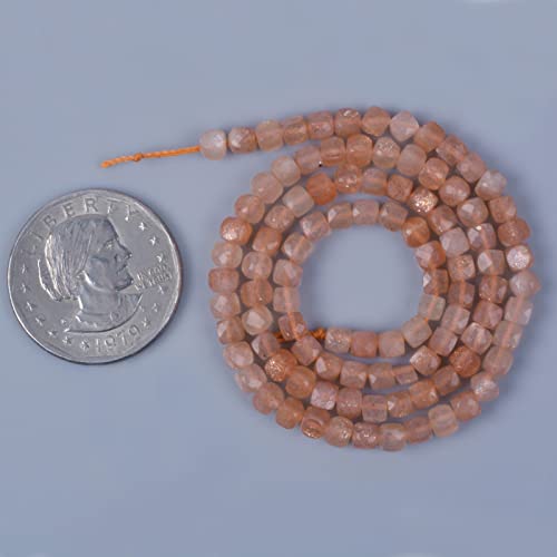 Natural Orange Sunstone Gemstone 4mm Faceted Cube Square Loose Beads 16 Inch for DIY Jewelry Making Beads - color: Orange Sunstone