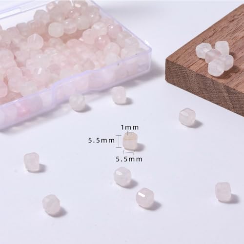 Natural Faceted Rose Quartz Cube Stone Beads 5-5.5mm 60pcs/str Loose Square Semi Gemstone Stone Beads for Making Bracelets Necklace Earrings - color: Rose Quartz