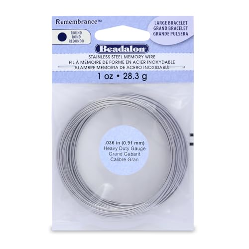 Beadalon Remembrance Stainless Steel Memory Wire, Heavy Duty Round, Bracelet, Large, Bright, 1 oz, approx. 30 coils - style: Select