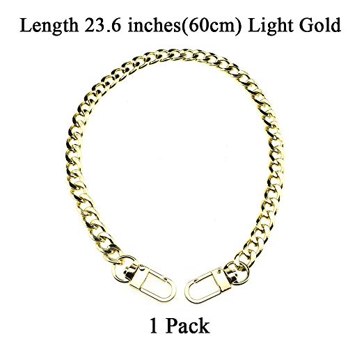 HAHIYO Purse Chain Strap 23.6 inches Light Gold for Shoulder Cross Body Sling Purse Handbag Clutch Replacement Comfortable Flat 0.4' Wide Enough 2.4mm Extra Thick Metal 1 Pack - size: Light Gold 23.6 inches