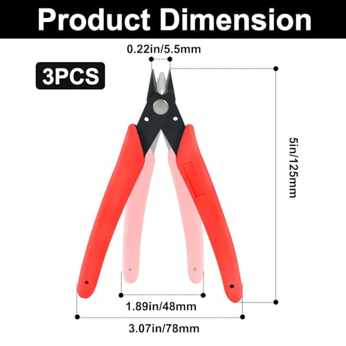 5 Inch Micro Wire Flush Cutters, 3Pcs Spring Loaded Precision Wire Snips for Jewelry, 3D Printing, Electronics & Crafts - Red - color: Red