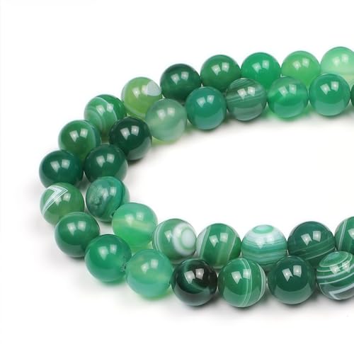 MJDCB Natural Stone Beads Green Striped Agate Round Loose Beads for Jewelry Making DIY Bracelet Necklace (6mm) - color: Green Striped Agate, size: 6mm