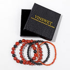 Vinswet 4pcs Beaded Bracelets for Women,Natural Healing Crystal Gemstones Bracelet,Anxiety Stress Relief Bracelet Handmade purple Jewelry Gifts for Women - color: Red agate&Black obsidian&Red Jasper
