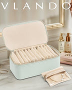 VLANDO Jewelry Organizer with 12 Velvet Jewelry Bags Travel Jewelry Case for Girls Premium Petal Hardware Jewelry Box Necklace Rings Earrings Bags Birthday Holidays Gifts for Self-Mint Green - color: 12PCS-Mint Green