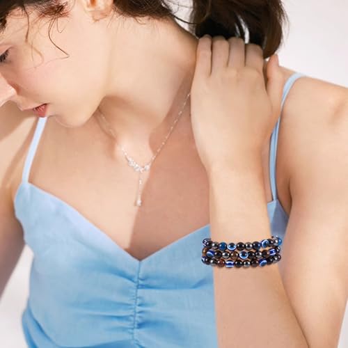 Elecrelive Glass Round Beaded Bracelet Set Clay Beaded Bracelets Stretch Bracelets - color: Blue, Black