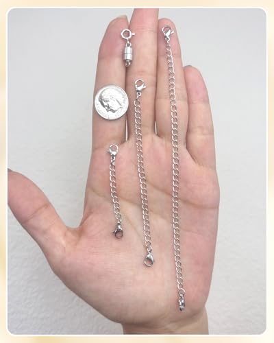 MKCYD Necklace Extender and Magnetic Necklace Clasp, Magnetic Clasps for Bracelet Extenders Sliver Chain Extension for Jewelry Repair Kit - color: 14Pcs Silver