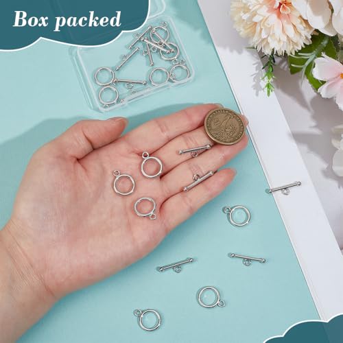 BENECREAT 12 Sets Plating Brass Toggle Clasps, 0.6inch T-Bar Closure Clasp, Closure Connector for Jewelry Making Findings Necklace Bracelet Craft DIY - color: Platinum