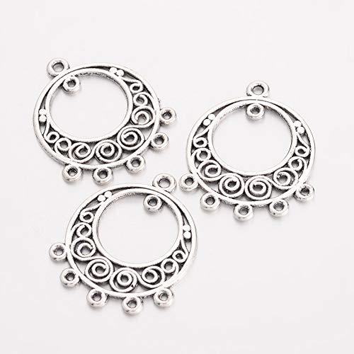 Beadthoven Bracelet Jewelry Connectors Charms Links for Jewelry Making, Antique Silver Metal Filigree Charms Golden Cubic Zirconia Charms Pendants Connectors for Earrings Bracelet DIY Findings - color: Round Moon-20pcs