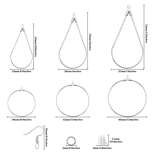 298Pcs Earrings Beading Hoop Set with 48 Teardrop Round Beading Hoop, 50 Hooks, 100 Jump Ring, 100 Ear Backs for DIY Jewelry Making Earring Making Supplies (White K) - color: 298Pcs-White K
