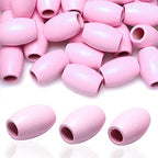 woodeni Large Oval Pink Wooden Beads - 40 Pieces, 30mm x 20mm, Hole 9mm - Ideal for Macrame, Necklaces, Bracelets & Garlands - color: 30x20mm, Pink#40pcs