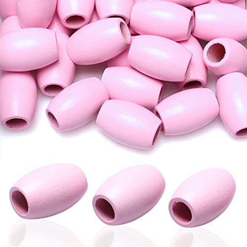 woodeni Large Oval Pink Wooden Beads - 40 Pieces, 30mm x 20mm, Hole 9mm - Ideal for Macrame, Necklaces, Bracelets & Garlands - color: 30x20mm, Pink#40pcs