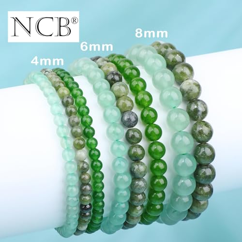 NCB 2.3-Piece 4mm Natural Crystal Gemstone Stretch Bracelets – Handmade Reiki Energy Healing Jewelry for Meditation,Yoga, Unisex - color: 3PCS ( Green Jade+Green Aventurine+Taiwan Jade ), size: 4mm
