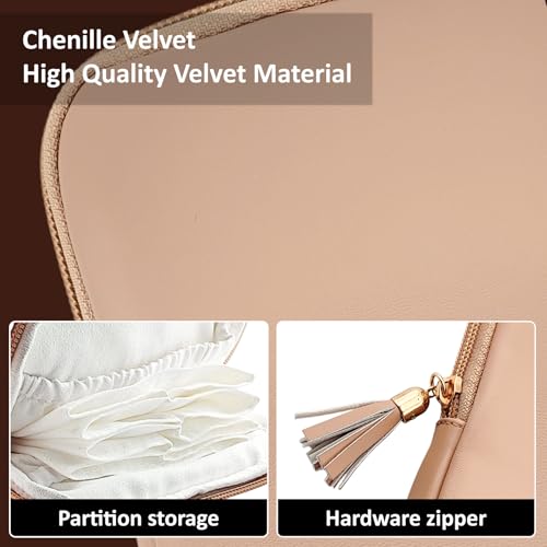 shunmei Mini Travel Jewelry Bag, Small Travel Jewelry Case with Zipper, Portable Velvet Jewelry Pouches for Necklaces, Earrings, Rings, Bracelets,Travel Essentials Gifts for Women Girls(Khaki) - color: Khaki