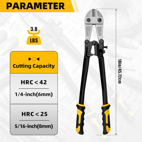 GRENPRO 18" Bolt Cutter, CRV Chrome Vanadium Steel Blade, Yellow & Black Non-Slip Handle for Cutting Chain, Wire, Screw, Rivet - style: 18" Bolt Cutter