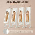 Antok Full Length Jewelry Cabinet with Mirror & Large Storage - 61" Standing Lockable Armoire Organizer, Floor to Ceiling Model for Bedroom or Dressing Room, White