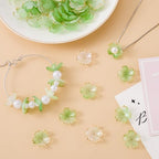 100pcs Cherry Blossom Beads, 5-Petal Light Green Gradient Acrylic Flower Beads, Mini Spacer Hair Accessories Halloween Christmas for Bracelets Earring Jewelry Making - color: Light Green