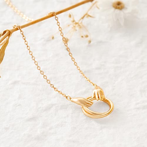 Fettero Dainty Gold Necklace for Women - 14K Gold Plated Hand Pendant Neckalces Gifts for Friends Hand Sign Language Trendy Charm Gesture Necklace Jewelry Gift - style: Circle