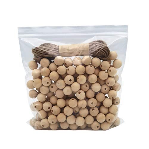 INSPIRELLE 240pcs 16mm Natural Wood Beads Unfinished Round Wooden Loose Beads Big Size Wood Spacer Beads with 10M Jute Twine for Craft Making Home Decoration - size: 16mm