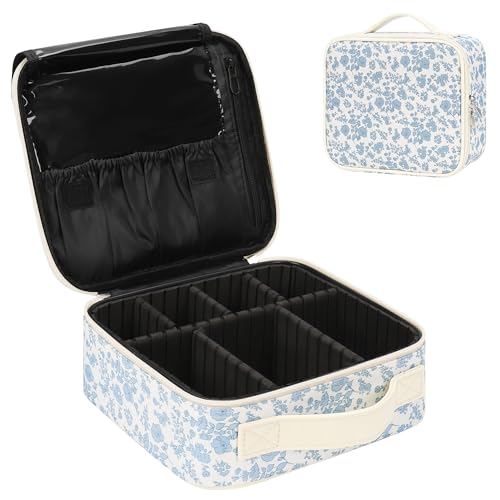 Relavel Travel Makeup Case, Professional Makeup Artist Makeup Bag, Portable Makeup Train Case Organizer with Adjustable Dividers, Cute Cosmetic Bags Birthday Gifts for Girls and Women, Floral Print - color: Floral Print, size: Small
