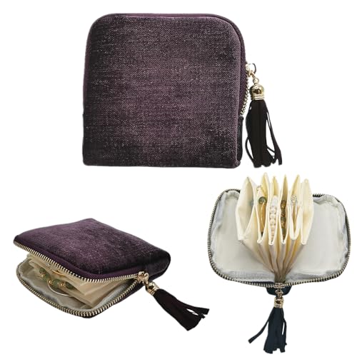Small Travel Jewelry Case - Jewelry Travel Organizer Bag with Tassel Zipper for Bracelets, Necklaces, Bangles, Jewelry Organizer Storage Bag Gift for Women Girls - LJB001-Purple - color: Purple