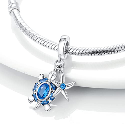 MULA 925 Sterling Silver Charms for Bracelets and Necklaces Lipstick and Bag Dangle Pendants Tower Camera Beads Jewelry Charms for Women - color: Blue Turtle and Starfish Charm