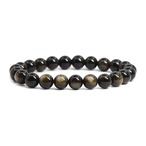 Justinstones Gem Semi Precious Gemstone 8mm Round Beads Stretch Bracelet 7 Inch Unisex - color: Golden Obsidian