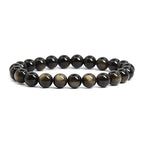 Justinstones Gem Semi Precious Gemstone 8mm Round Beads Stretch Bracelet 7 Inch Unisex - color: Golden Obsidian