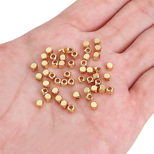 BEADIA 14K Gold Plated Cube Spacer Beads Round 3x3mm 50pcs for Jewelry Making Findings Non Tarnish - color: 14K Gold, size: 3x3mm Round Cube