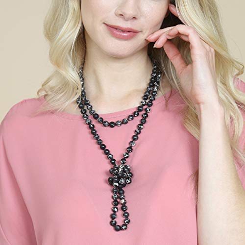 Bead Strand Versatile 60" Long Wrap Necklace - Handmade Knotted Multi Layer Sparkly Crystal, Semi Precious Natural Stone, Lava, Glass Faux Pearl - color: Natural Stone Bead - Imperial Jasper Black