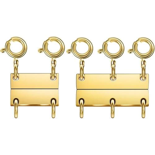 Layering Magnetic Necklace Clasps, Stainless Steel Chain Link Clasps, Multiple Necklace Clasp for Layered Look (2golden+3golden B) - color: 2golden+3golden B