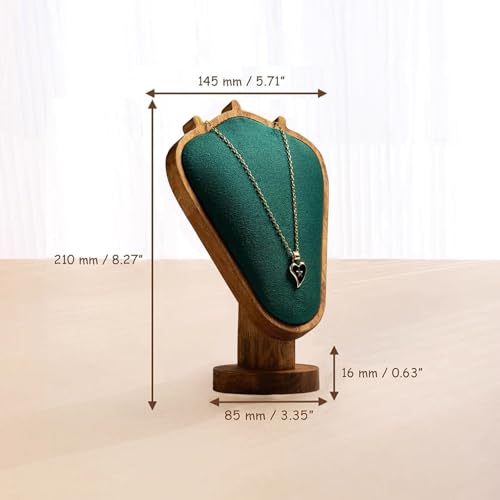 TANG SONG 8.27" Walnut Wooden Base Leather Soft Mat Necklace Display Stand Jewelry Organizer Holder (Walnut-Green) - color: Walnut-Green
