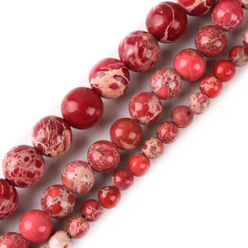 6mm Red Sea Sediment Imperial Jasper Round Gemstone Natural Stone Loose Beads for Jewelry Making Design Crafts 60 Pcs 15 Inch - color: Red, size: 6mm