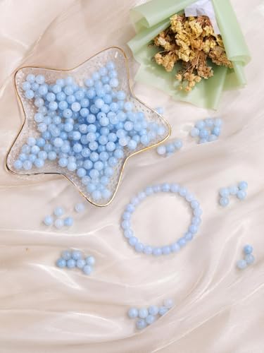 Jovivi 8mm Natural Aquamarine Gemstone Beads for Jewelry Making,96pcs Energy Healing Crystals Polished Round Smooth Stone Beads,Genuine Real Stone Beads for Bracelet Necklace - color: Aquamarine