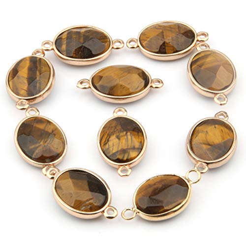QSLLER 10 Pcs Natural Stone Connectors,Faceted Egg Shape Natural Semi-Precious Stone Pendant Charms DIY for Necklace or Jewelry Making