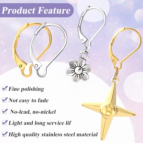 24 Pcs Leverback Earring Hooks, Stainless Steel Clasp Hoop, Hypoallergenic Dangles Earring Hooks, French Ear Wire Findings for Women, DIY Crafts, Jewelry Making (Gold, Silver) - color: Silver, Gold 24pcs