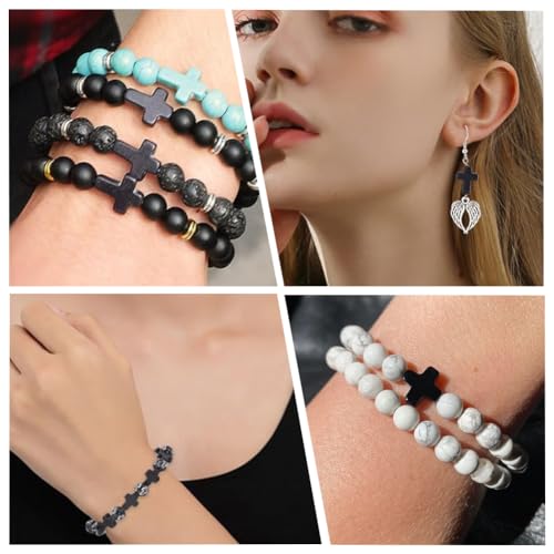 SUNNYCLUE 1 Box 90Pcs Black Cross Beads 3 Sizes Small Stone Cross Bead 10/16/20mm Mini Tiny Synthetic Turquoise Gemstone Beads Charms Easter Holiday Pocket Crosses for Jewelry Making Kits - color: 90pcs 10/16/20mm Black Cross Beads