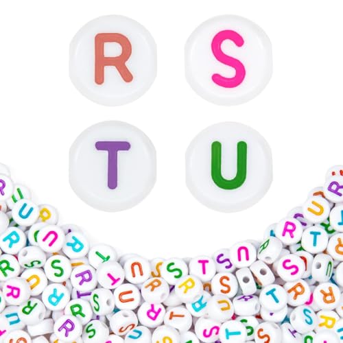 360Pcs 4X7mm Acrylic Letter Beads for Jewelry Making - White Round Vowel Letter E Beads for Bracelets, Necklaces, DIY Crafts - color: 05 RSTU, size: White & Colorful
