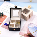 Small Leather Jewelry Box with Glass Top Mini Earring Display Case with 4 Grid for Selling Gift for Girls and Women (Black) - color: Black-A
