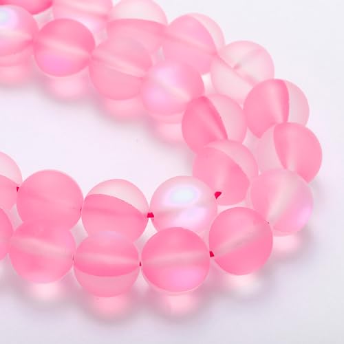 uxcell Matte Crystal Glass Beads 8mm Synthetic Frosted Shining Semi-Precious Round Loose Beads Synthetic Moonstone for Jewelry Making DIY Bracelet, Pink - color: Pink, size: 8mm