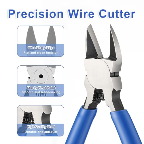 6 Inch Wire Flush Cutter Heavy Duty Wires Cutters with Non-Slip Handle Spring Loaded Side Cutter Wire Cutters for Crafting for Jewelry Making Crafts Electronics Zip Ties DIY Models