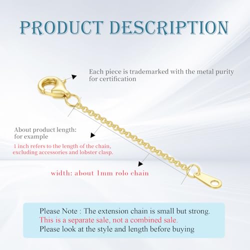 10K Yellow Gold 1"/2"/3" Necklace Extender Chain with Lobster Clasp/Spring Clasp Gold Necklace Extender Bracelet Anklet Extension Chain Necklace Bracelet Extender 10K Gold - size: 2inch, style: style 9