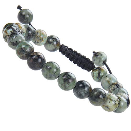 MASSIVE BEADS Natural Healing Power Gemstone Crystal Beads Unisex Adjustable Macrame Bracelets - color: African Turquoise, size: 8mm